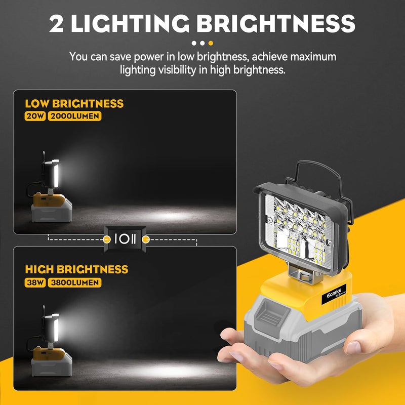 Ecarke Cordless Handheld Flashlight for DeWalt 18V/20V: LED Work Battery Light - 20W 2000LM Tools for Working in Dark Environments,Outdoor,Fishing,Gift,Job Site&Security Lighting(Only Tool) - Image 3